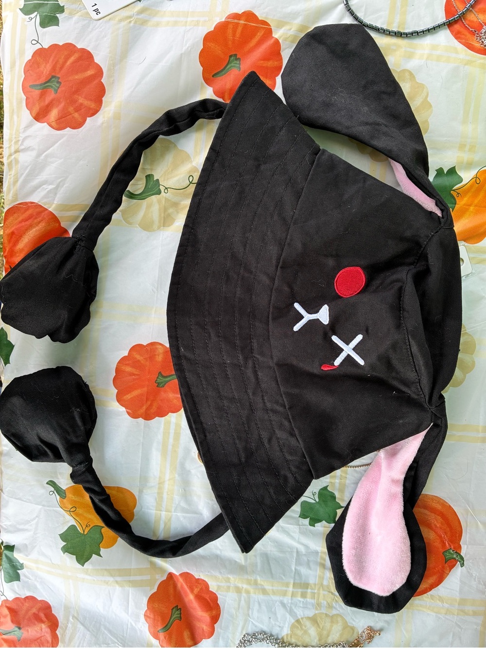 Hot Topic Black Bunny Hat with movable Pink Ears-One Size